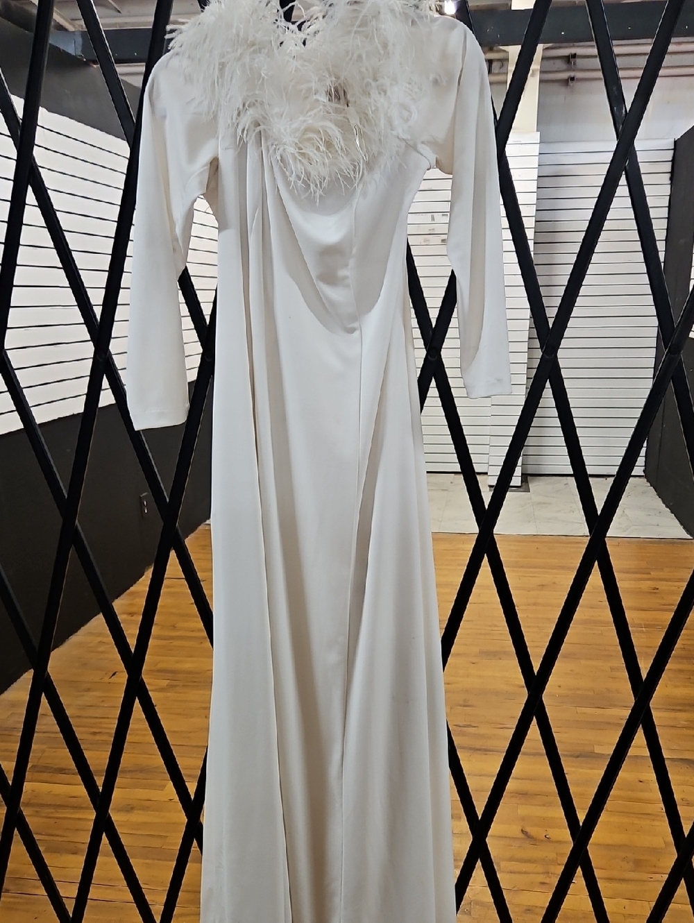 Cachet Ivory Long Sleeve Feather Trim Maxi Dress